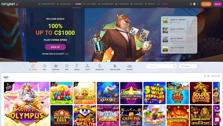 Tonybet Casino casino interface